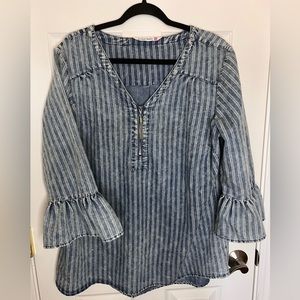 Denim bell sleeve blouse